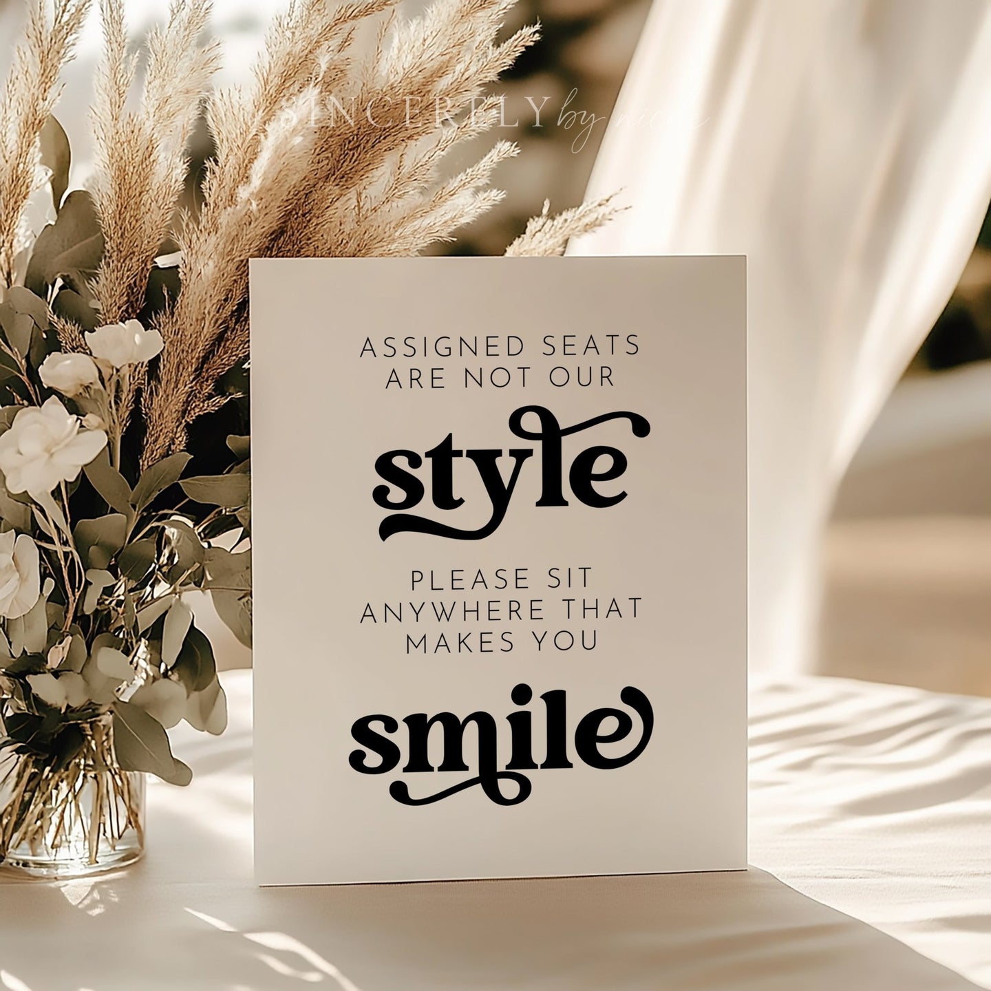 Retro Wedding No Assigned Seating Wedding Open Seating Sign - SincerelyByNicole
